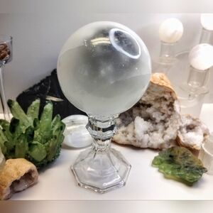 Optical Selenite Crystal Sphere with Glass Stand